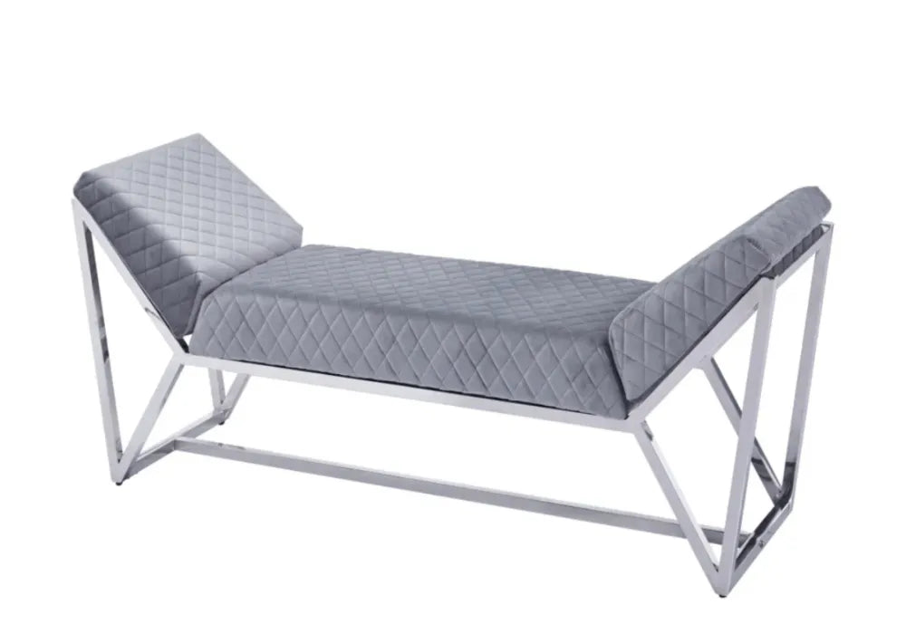 Banquette Lounge Velours Gris Pieds Chrome 160x45x68 CM