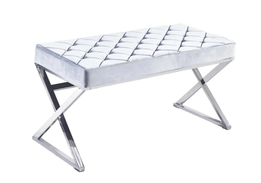 Banquette Olympe Velours Gris Pieds Chrome 97x44x46 CM