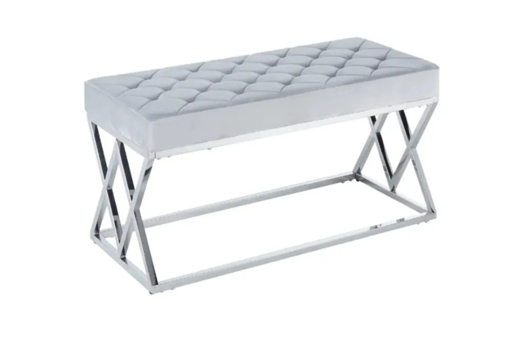 Banquette Triangle Capitonne Velours Gris Pieds Chrome