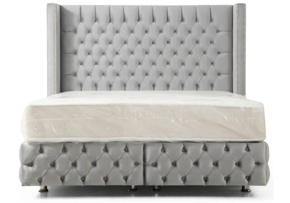 Lit Coffre CLOUTE - Velours capitonné