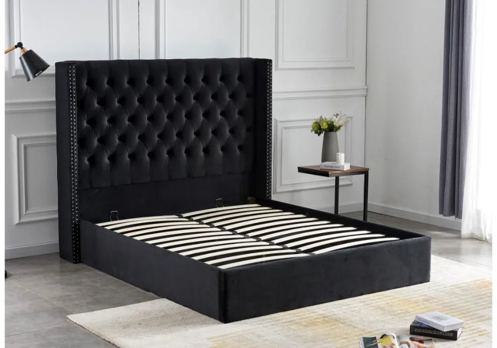 Lit Double Cloute Capitonne Avec Coffre Velours 140/190