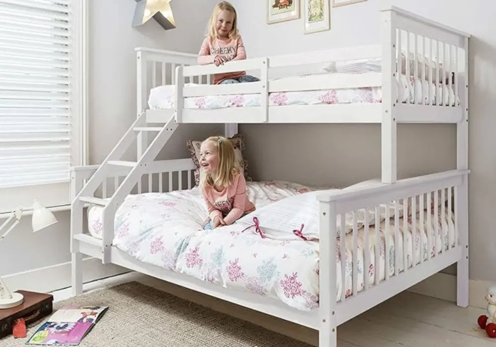 Lit superposé trois places 2+1 Bois - (Blanc)