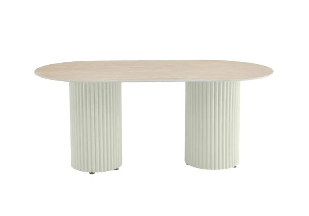 TABLE A MANGER KEYSHA BEIGE CERAMIQUE TRAVERTIN