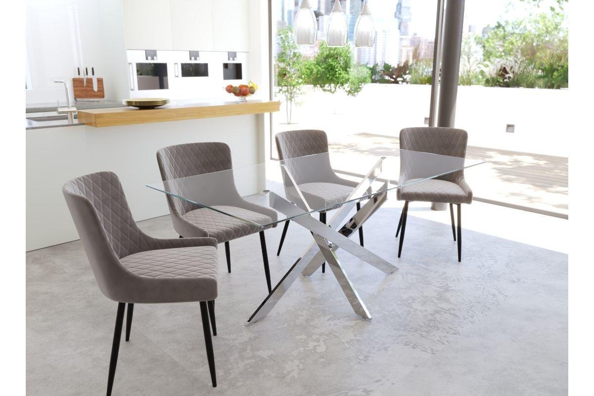 Table é manger design rectangulaire en verre pieds argentés CONNOR