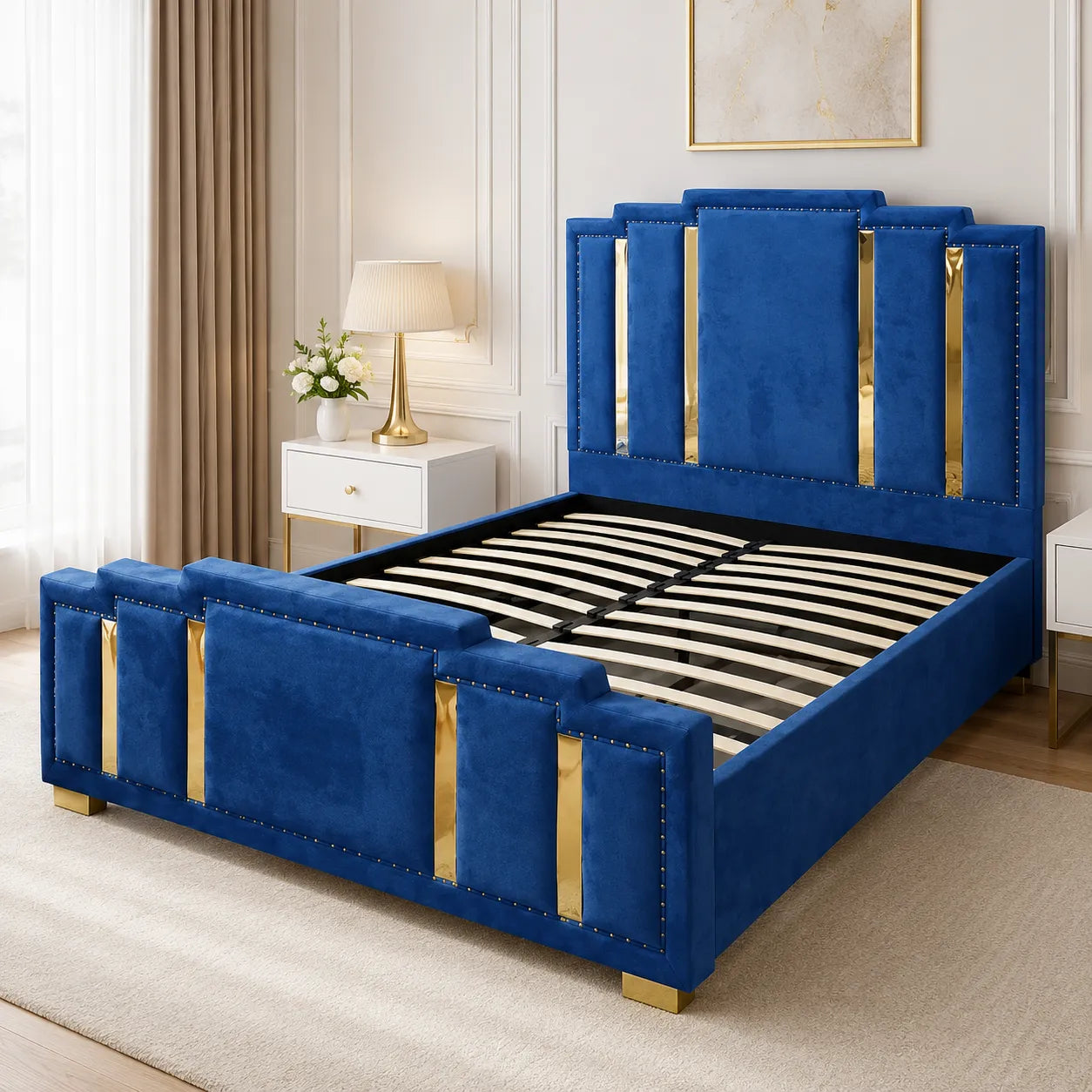 Cadre de Lit Velours 160x200 avec Sommier