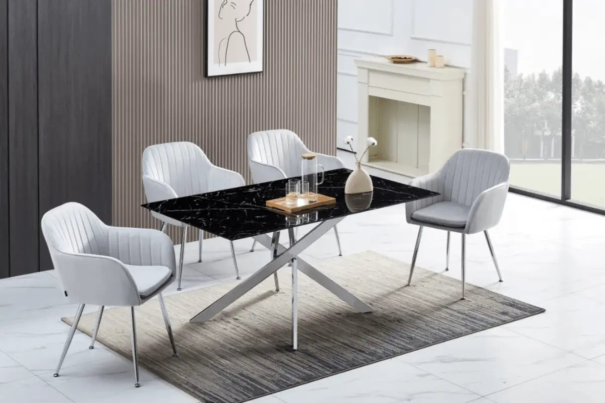 Table Rectangulaire New Jessica Chrome Marbre Noir Swedzo-Meuble