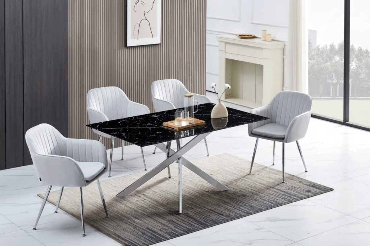 Table Rectangulaire New Jessica Chrome Marbre Noir