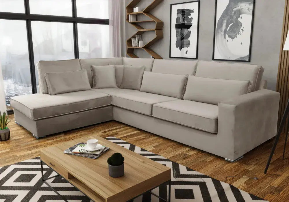 Canape D’angle Bristol Velours Beige 316x230cm Swedzo-Meuble