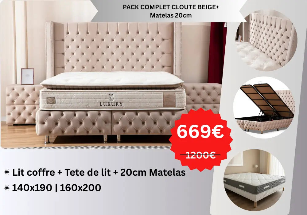 PACK COMPLET CLOUTE BEIGE+ Matelas 20cm Swedzo-Meuble