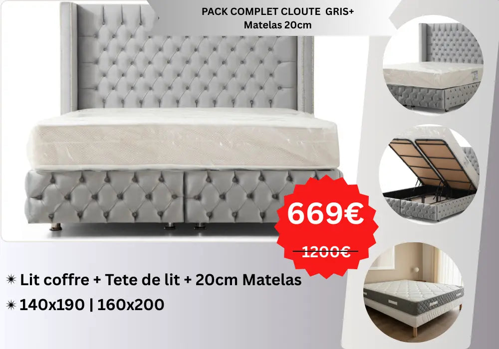 PACK COMPLET CLOUTE BEIGE+ Matelas 20cm Swedzo-Meuble