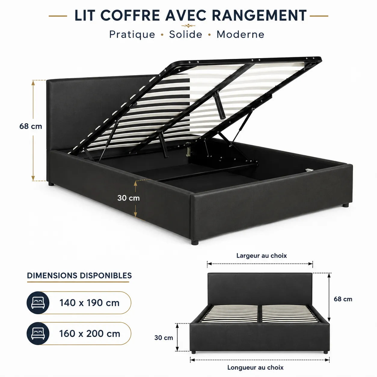 140x190 Lit Simply Coffre Velour