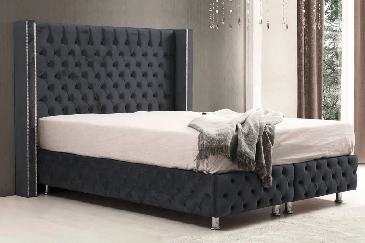 Lit coffre en tissu velours 160x200 cm Swedzo-Meuble
