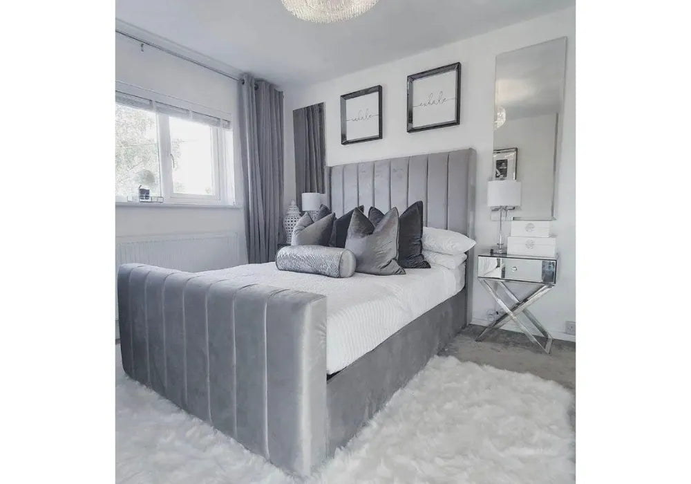 160/200 Cadre De Lit VIRGIL Capitonné En Velours  Beige