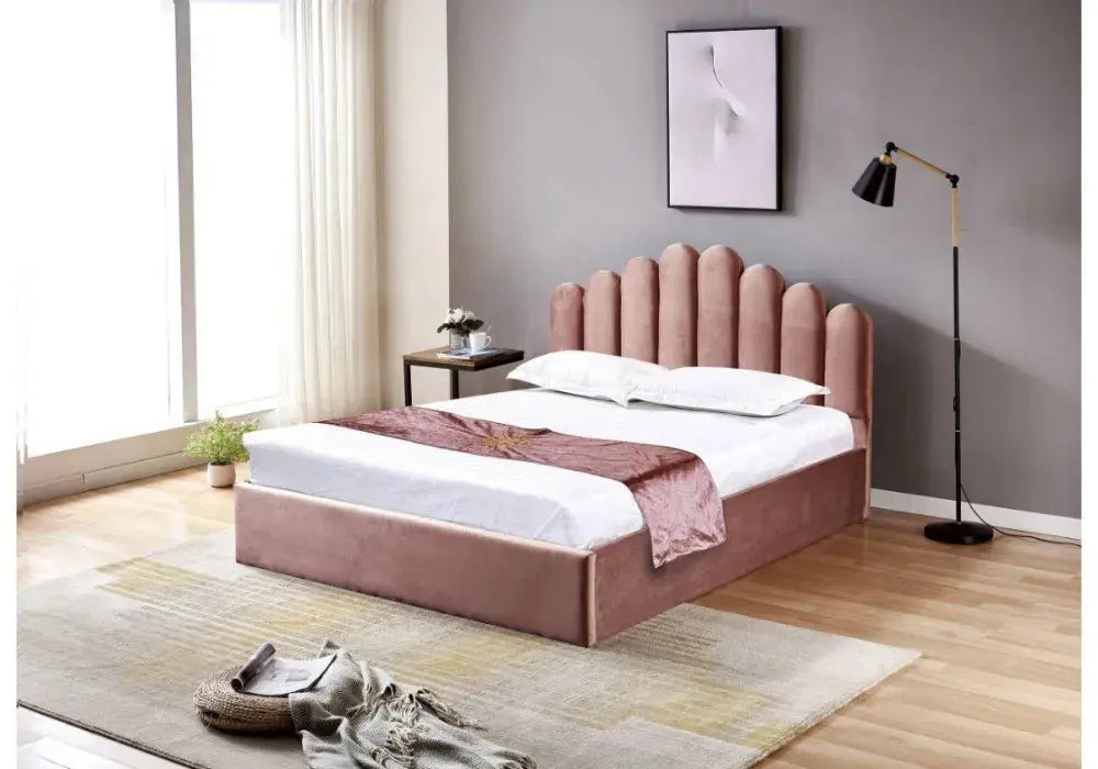 160/200 Lit Doha Velour Avec Coffre Swedzo-Meuble