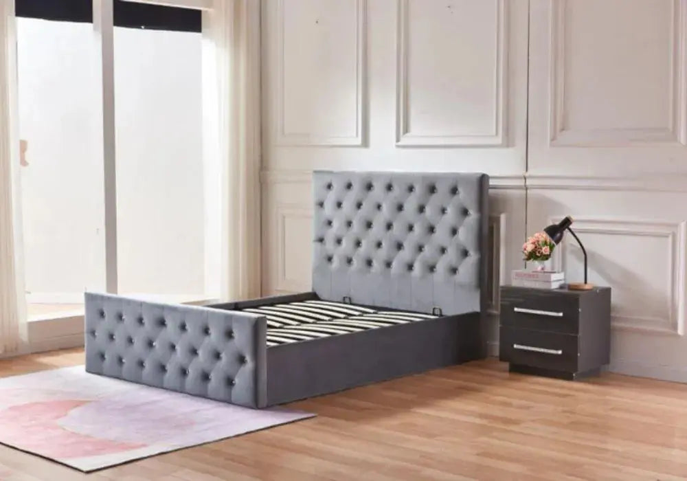 160/200 Lit coffre velours avec diamant JULIA Swedzo-Meuble