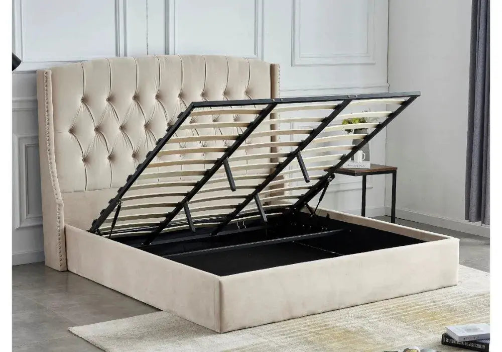 160/200 lit-coffre-capitonne-velours-beige-chester Swedzo-Meuble