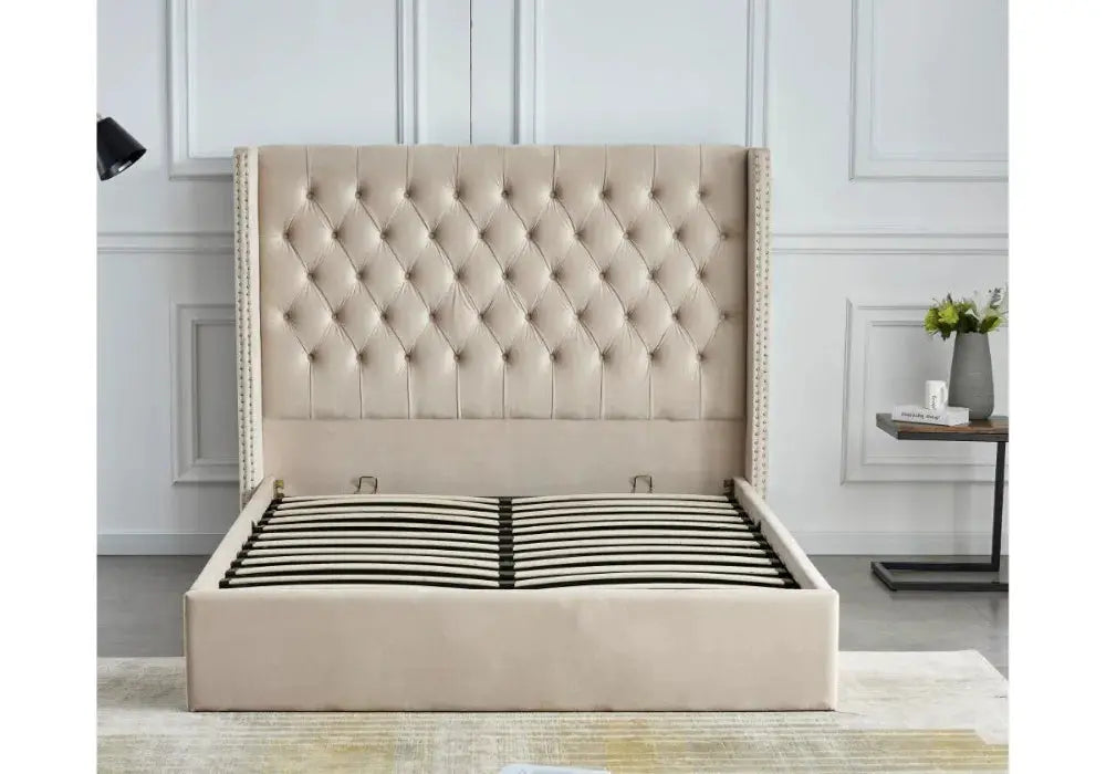 180/200 Lit  Cloute Capitonne Avec Coffre Velours Swedzo-Meuble