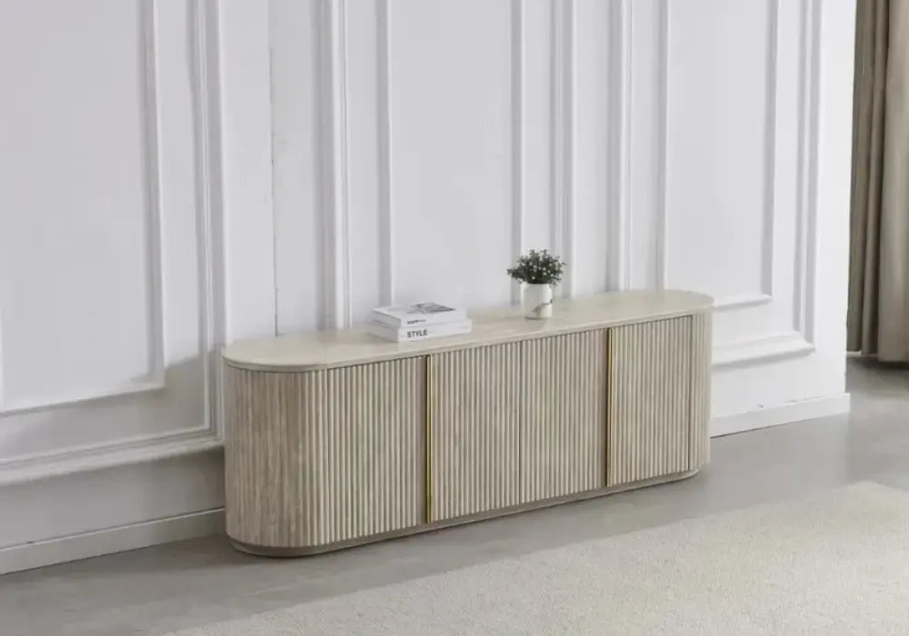 Meuble TV baroque en marbre blanc argenté 1m70 Swedzo-Meuble
