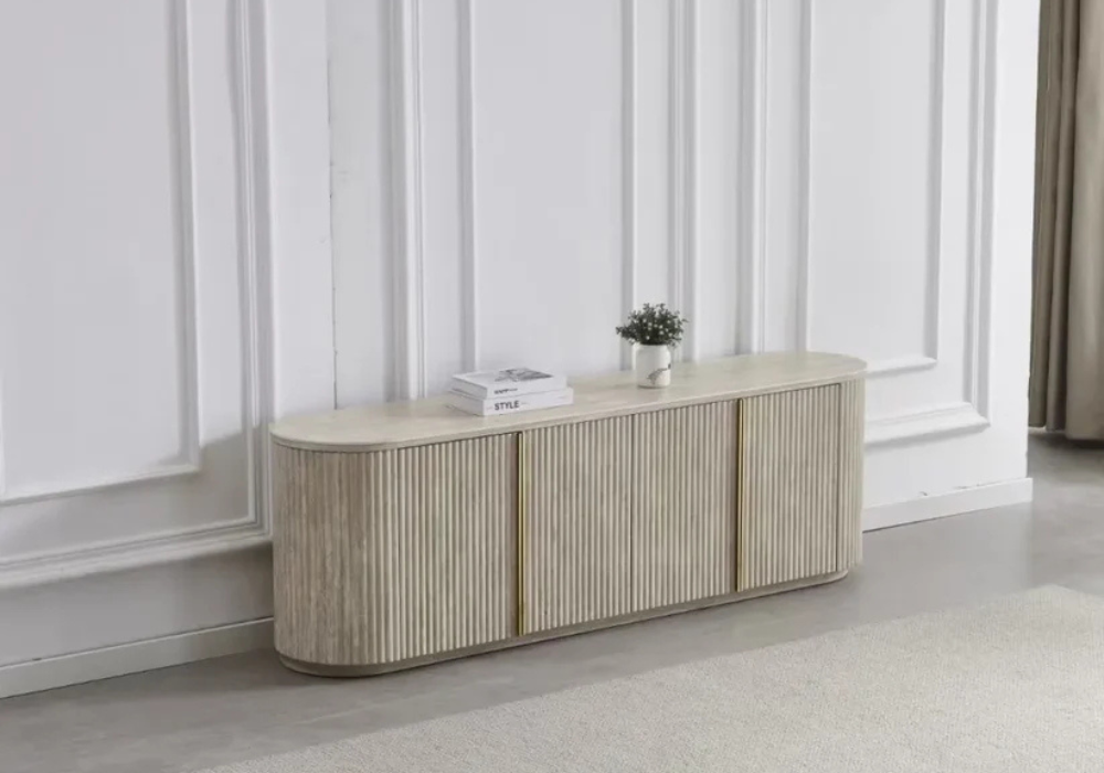 Meuble TV baroque en marbre blanc argenté 1m70