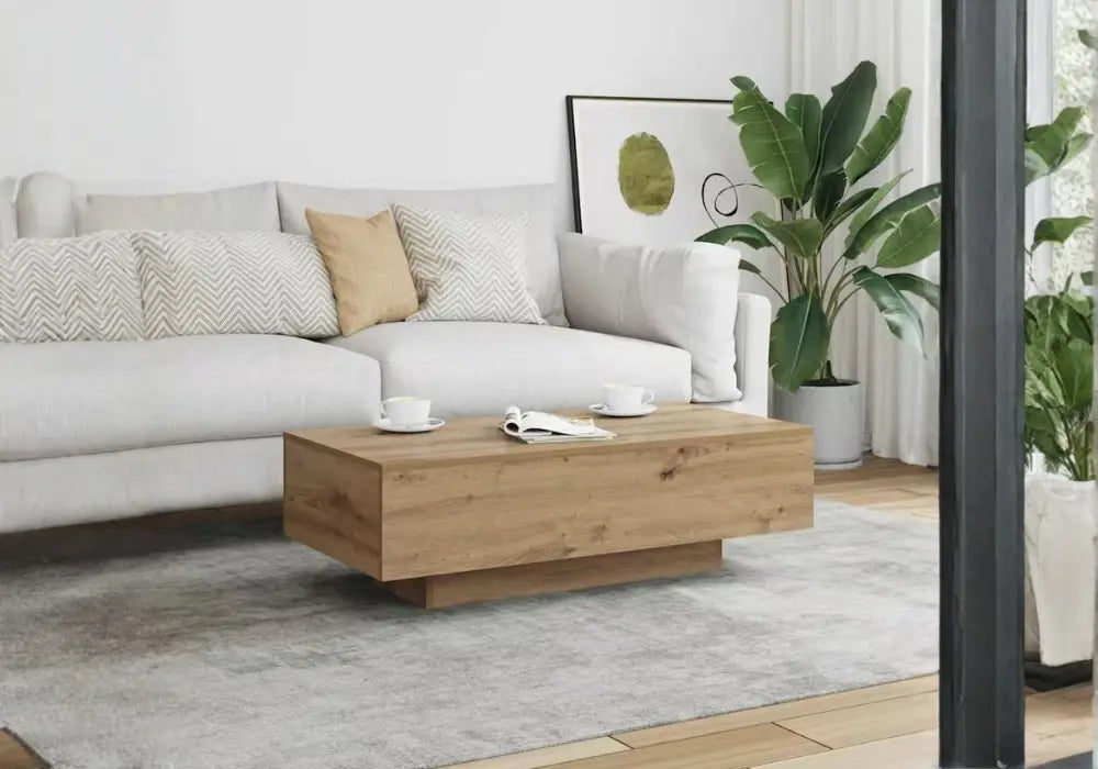 Table basse minimaliste en chêne naturel avec socle flottant Swedzo-Meuble