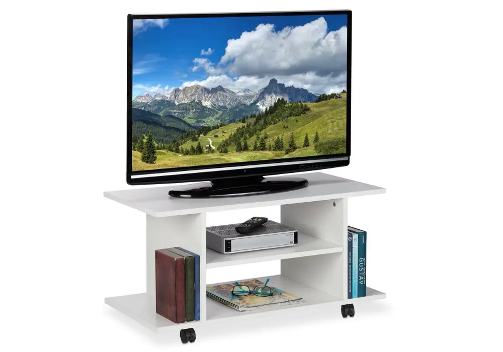 Meuble TV blanc sur roulettes Swedzo-Meuble