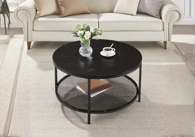 Table Basse Ronde Effet Marbre Blanc – Design Scandinave