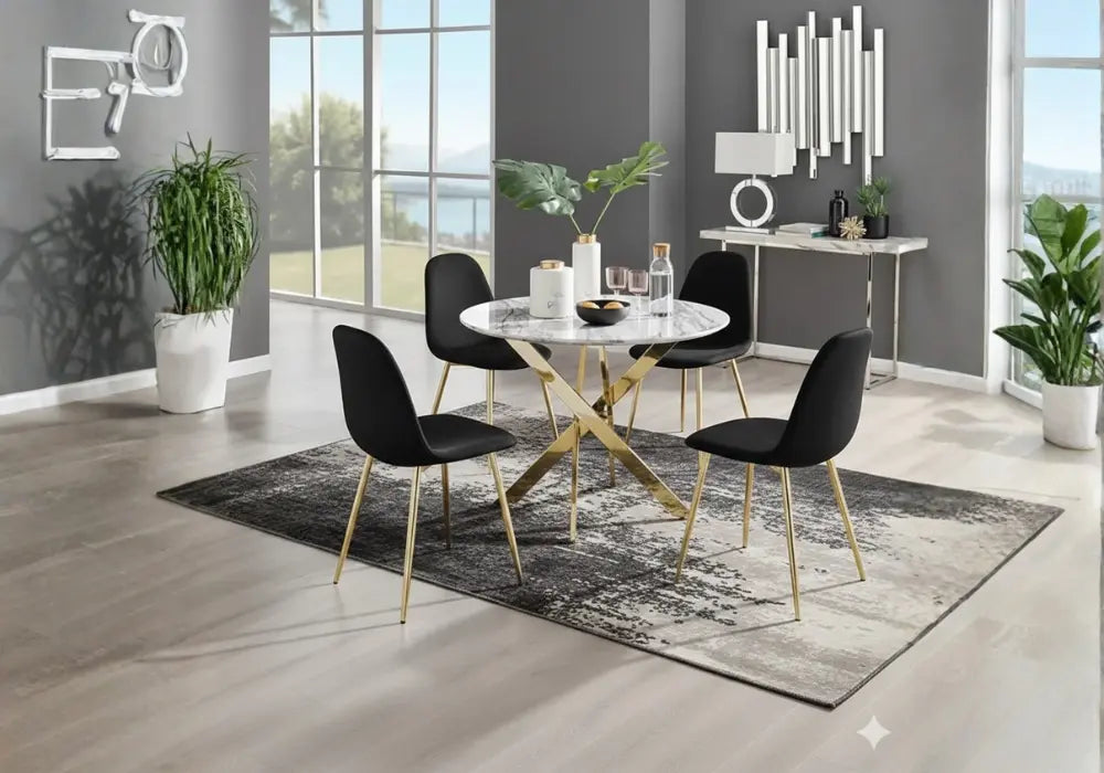 Ronde table avec chaises avec doree pieds Swedzo-Meuble