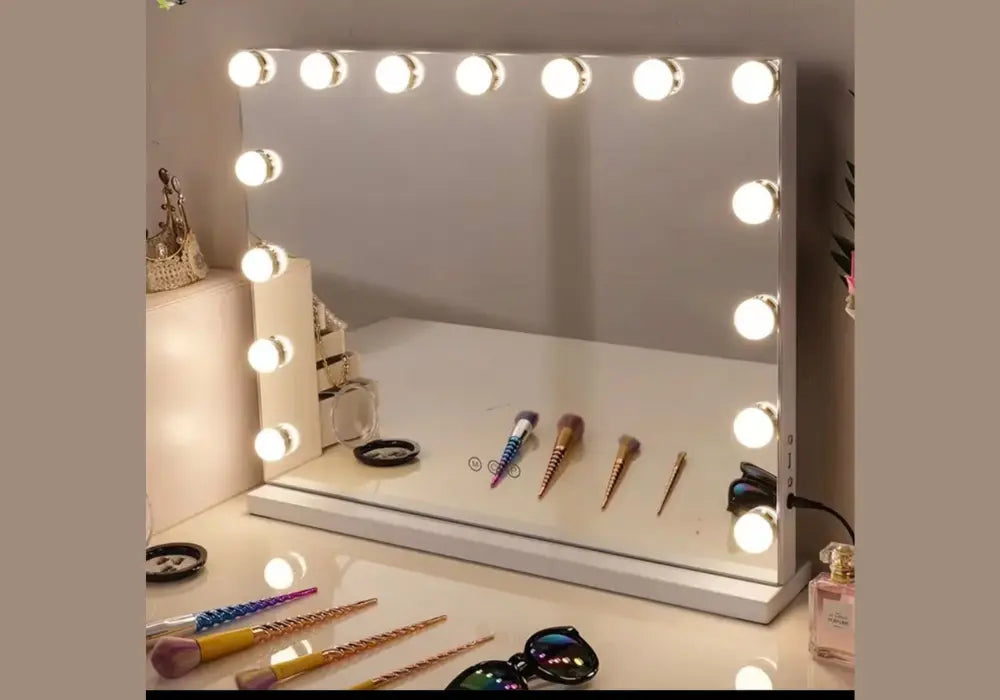 Miroir de coiffeuse lumineux de style Hollywood, grand miroir de maquillage lumineux avec 17 LED Swedzo-Meuble