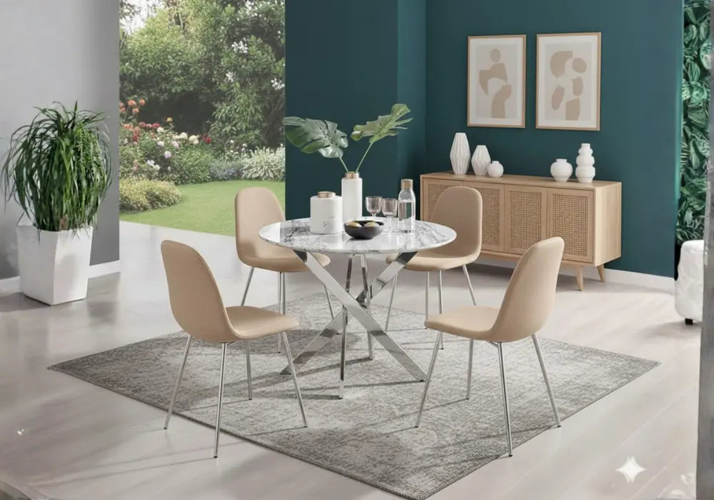 Ronde Table avec chaises avec argent pieds Swedzo-Meuble