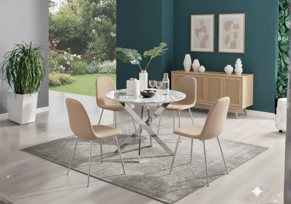 Ronde Table avec chaises avec argent pieds