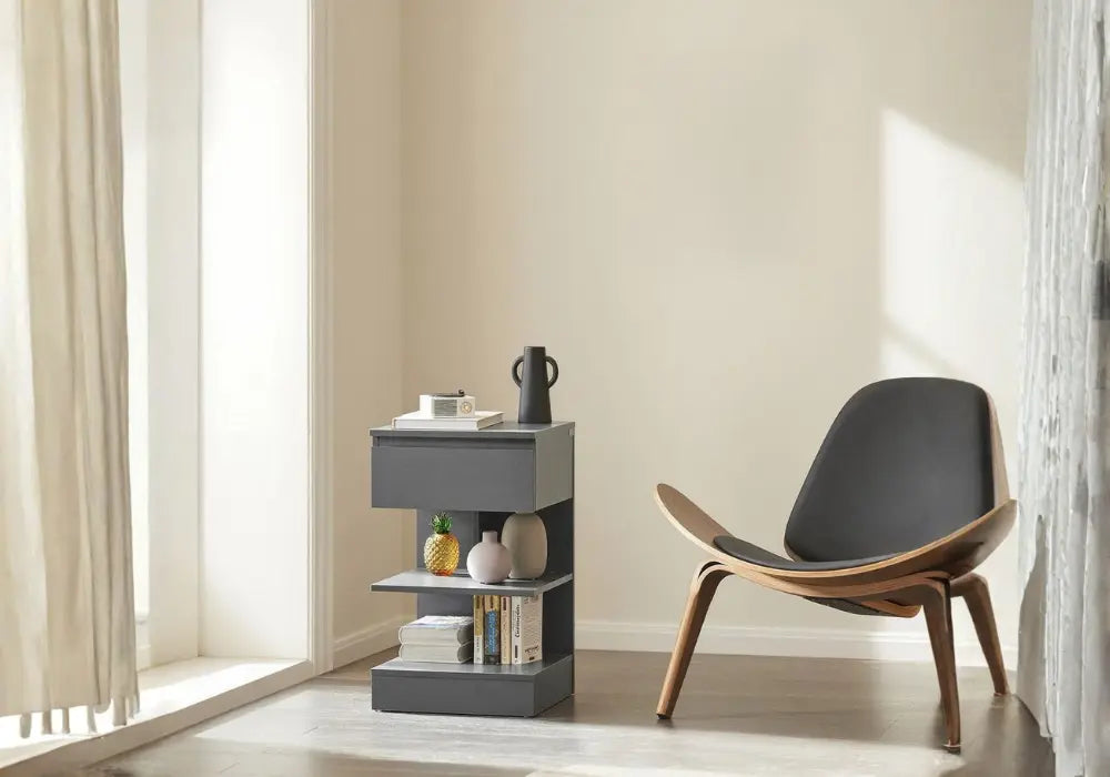 Table d'appoint moderne en forme de S, gris anthracite, avec tiroir Swedzo-Meuble