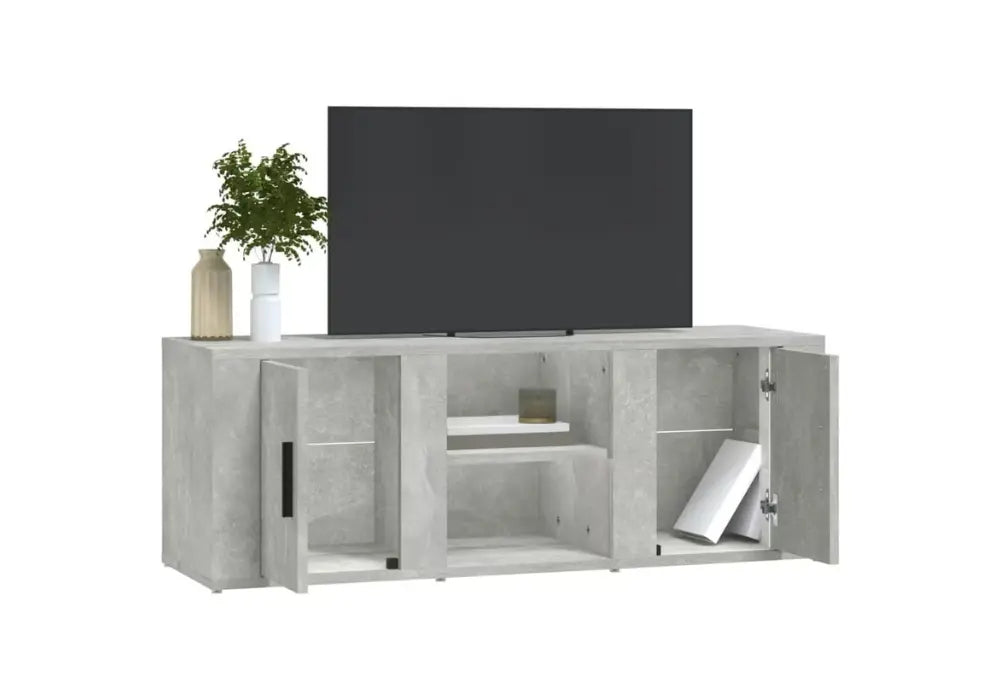 Meuble TV Moderne Noir avec Rangements et Étagères Swedzo-Meuble