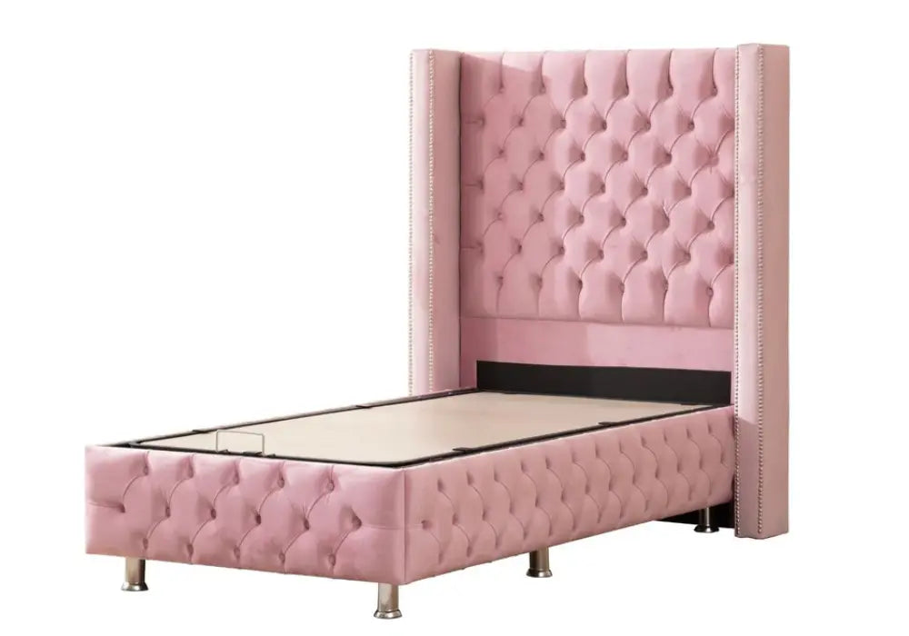 90x190 Lit Coffre Enfant CLOUTE - Velours capitonné Swedzo-Meuble