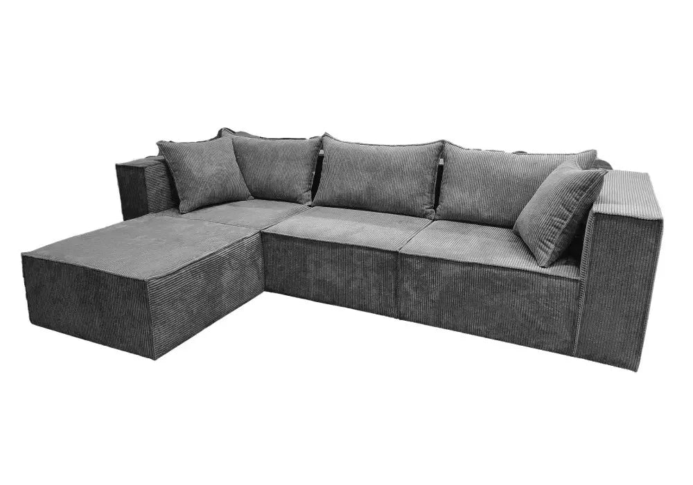 Canape D’angle Universel Modulo 3+1 Velours Côtelé Gris 305x192cm