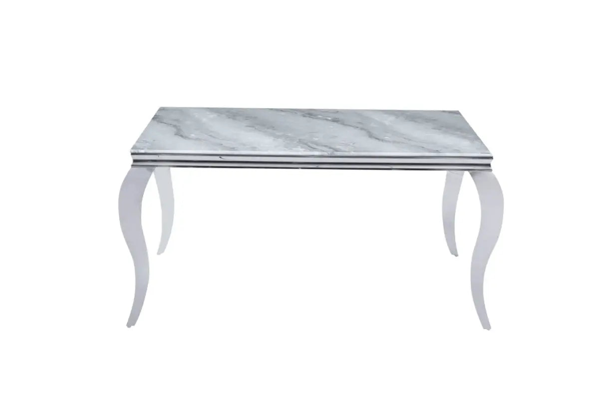 Table Repas Baroque Pieds Chrome Marbre Greige Swedzo-Meuble