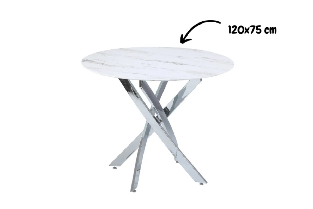 Table Repas Jessica Marbre Blanc Pieds Chrome