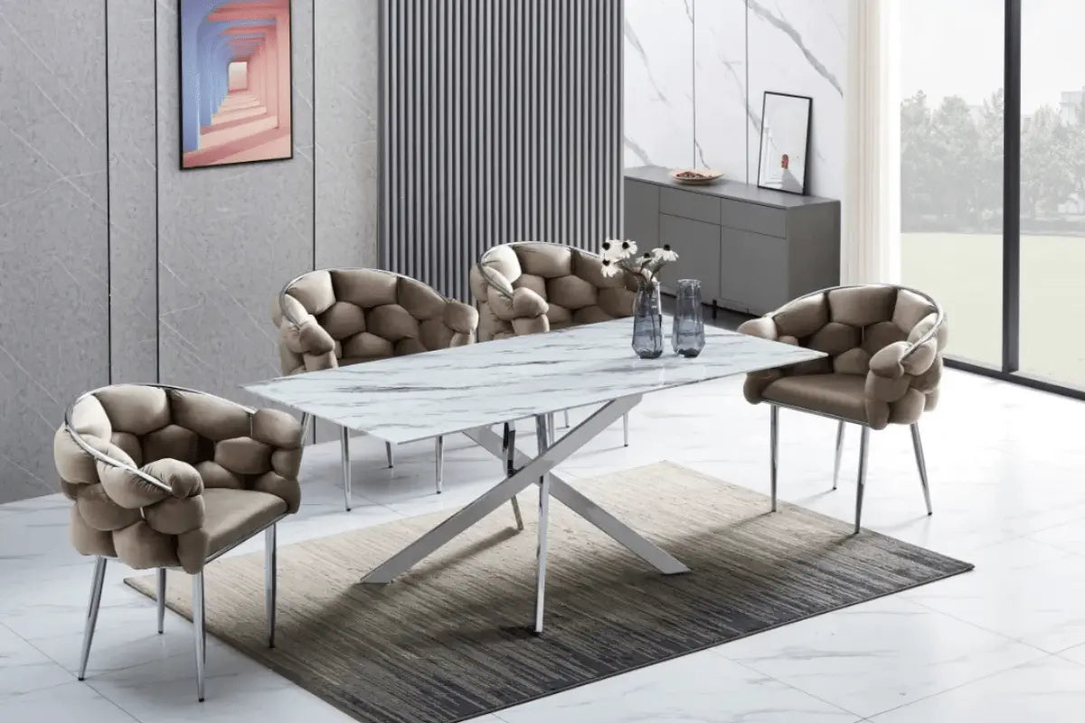 Table Rectangulaire Jessica Pieds Chrome 180x90x75 CM Swedzo-Meuble