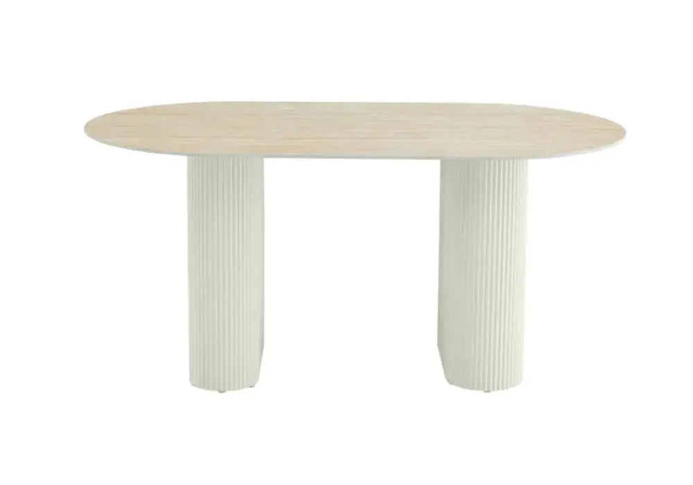TABLE A MANGER SELENA PIED BEIGE PLATEAU CERAMIQUE TRAVERTIN MAT 180x90cm Swedzo-Meuble
