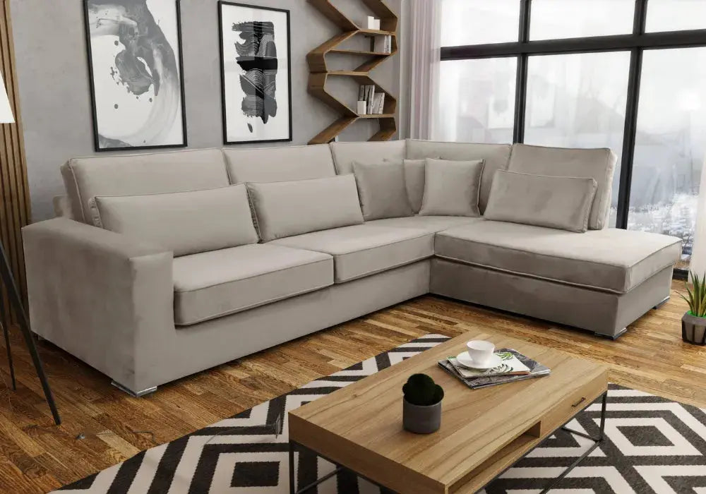 Canape D’angle Bristol Velours Beige 316x230cm Swedzo-Meuble