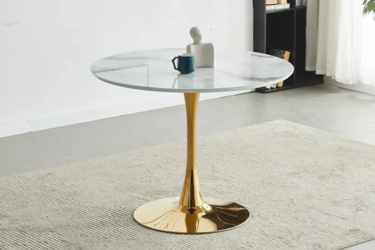Table à Manger Rosa Pied Dore 100x100x75CM Swedzo-Meuble