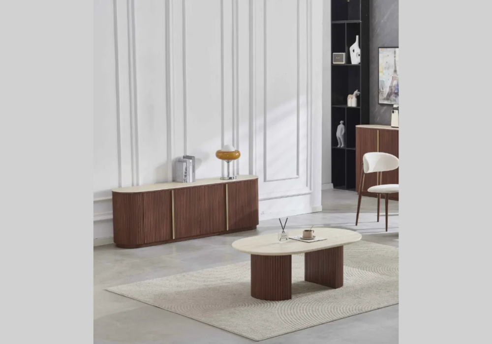 Meuble TV baroque en marbre blanc argenté 1m70