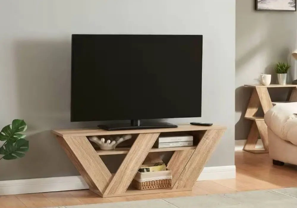Meuble TV Pipralla couleur chêne 110x30x40cm Swedzo-Meuble