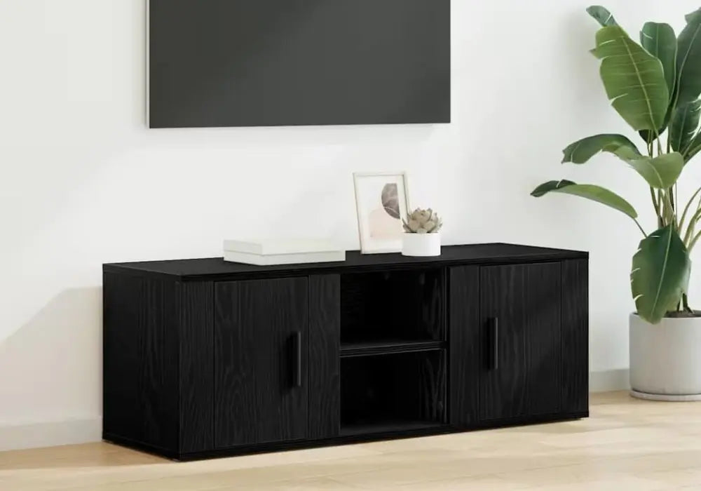 Meuble TV Moderne Noir avec Rangements et Étagères Swedzo-Meuble