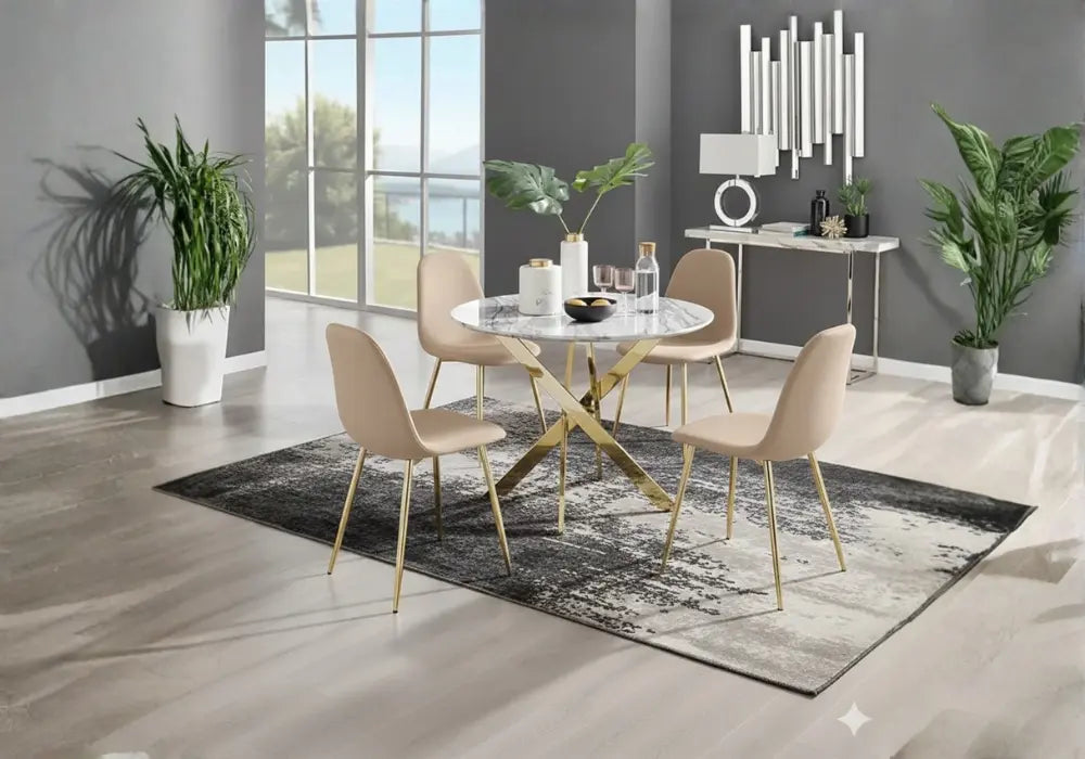 Ronde table avec chaises avec doree pieds Swedzo-Meuble