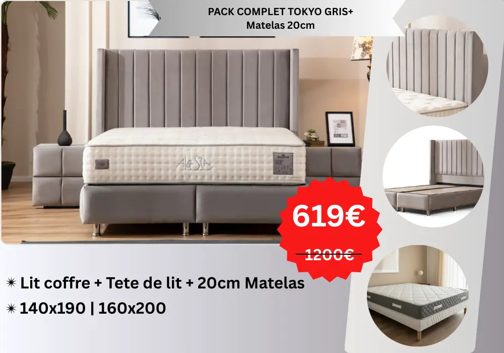 PACK COMPLET TOKYO BEIGE + Matelas 20cm Swedzo-Meuble
