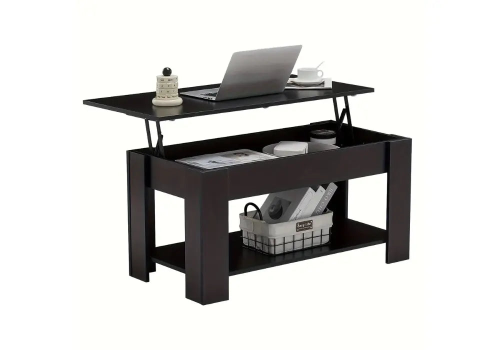 Table basse moderne à plateau relevable avec rangement dissimulé et étagère ouverte Swedzo-Meuble