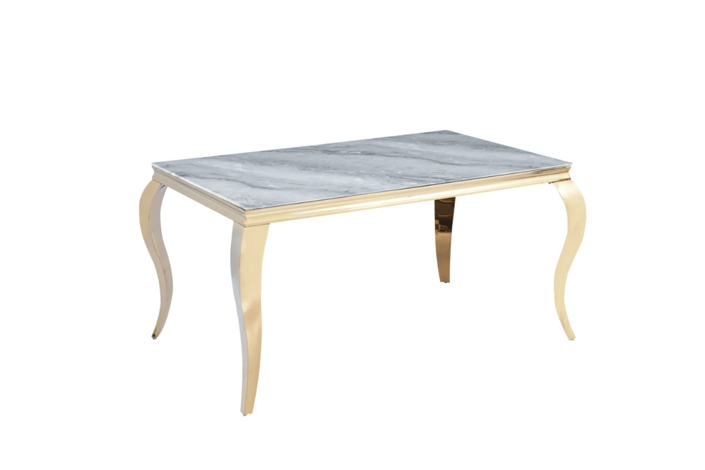 Table Repas Baroque Pieds Dore Marbre Greige