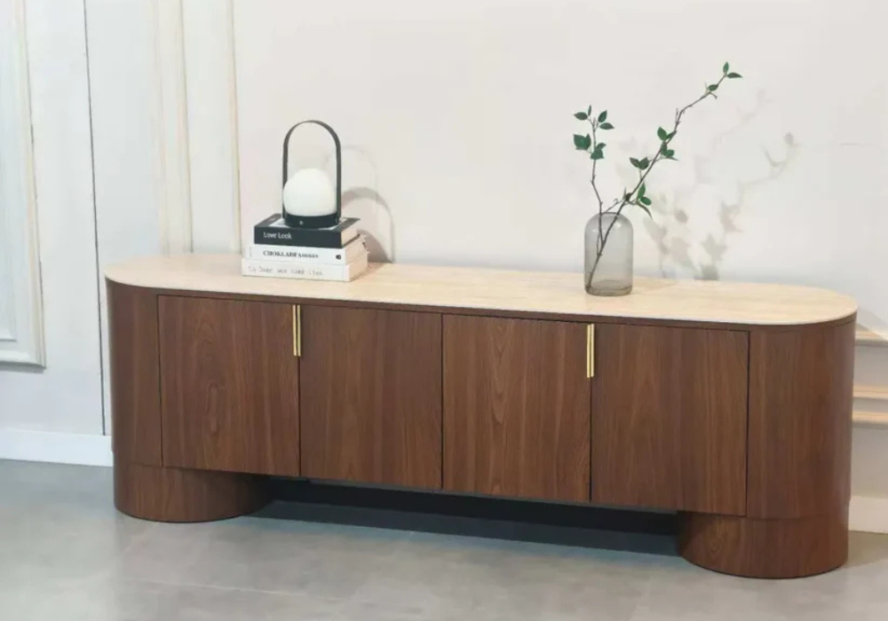 Meuble TV baroque en marbre blanc argenté 1m70