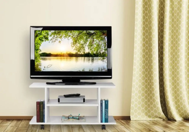 Meuble TV blanc sur roulettes