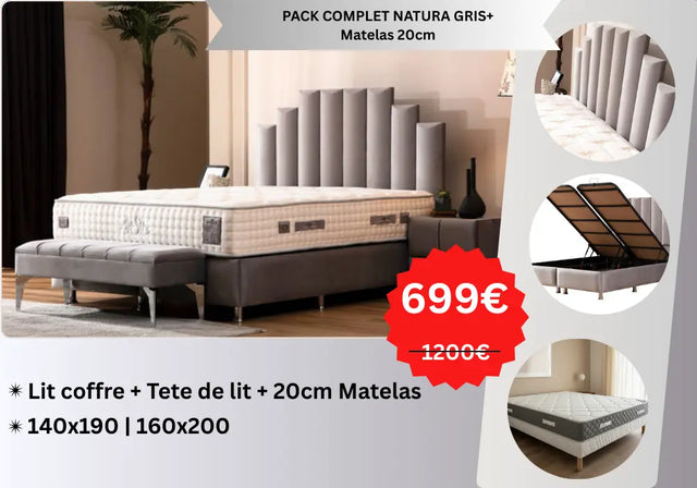 PACK COMPLET NATURA GRIS ET BEIGE+ Matelas 20cm